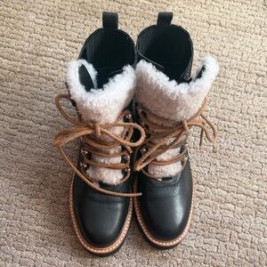 Marc Fisher Shearling-Lined Lace-Up Boots - 5.5